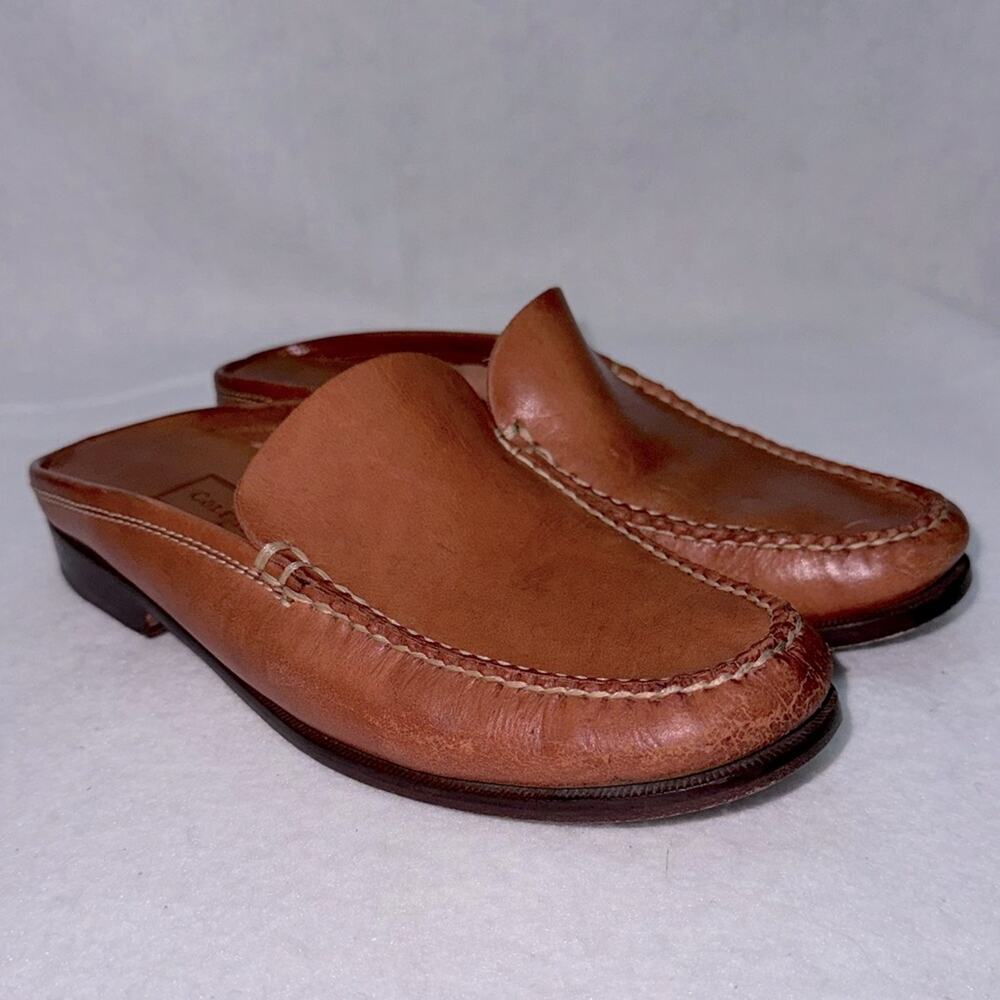 Cole Haan Brown Leather Stitched Slides Mules Made in Brazil Women's Size 7B